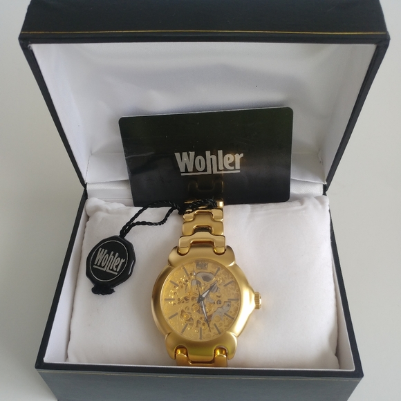 Men's Wohler automatic skeleton 5TM Gold tone stainless steel wristwatch - Picture 1 of 17